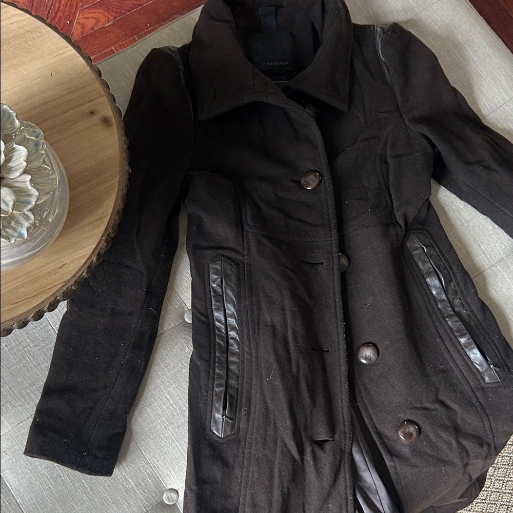 Vintage Mackage Chocolate Brown Wool PEA Coat Size Medium